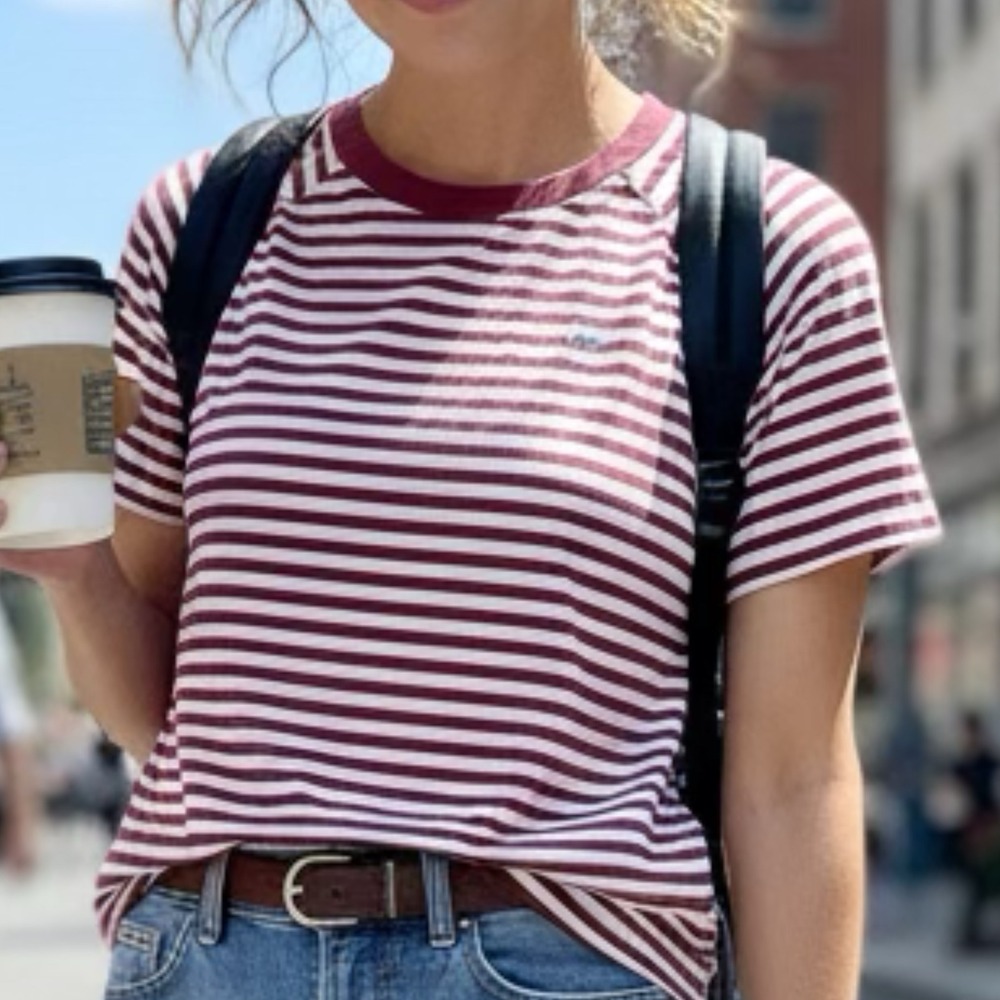Levi's Burgundy White Striped Raglan Tee Shirt‎ Women's M NWT